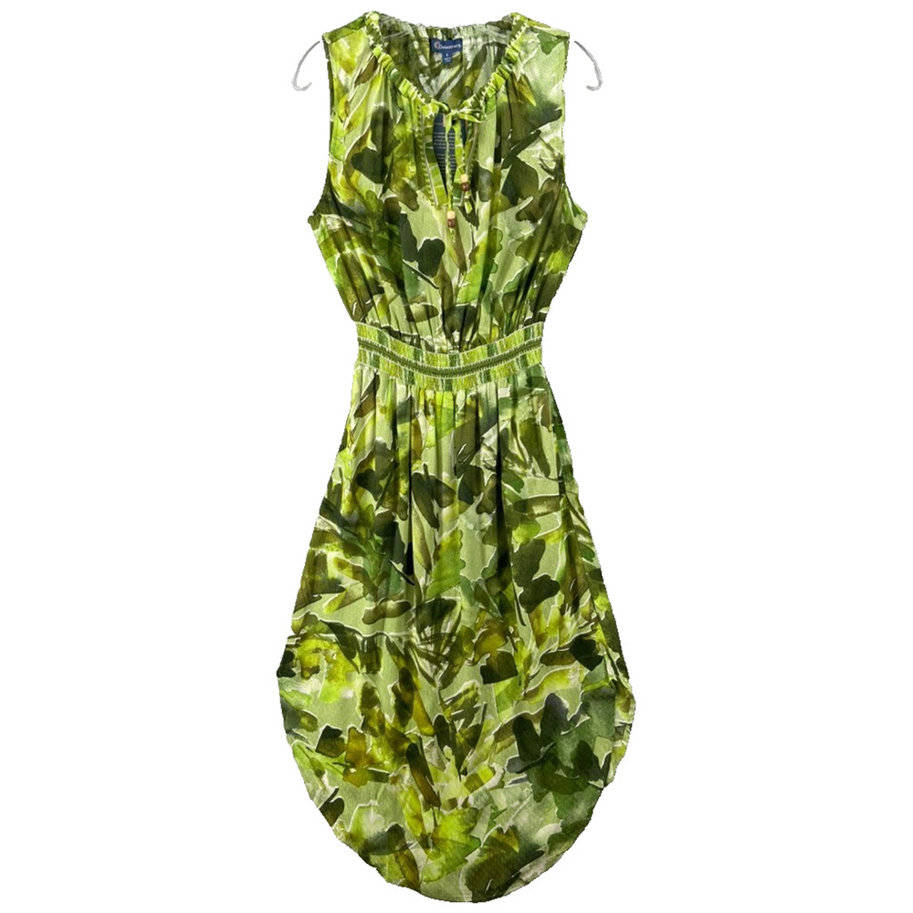 NWT Democracy Dress Womens Sz S Green Long Sun‎ Smocked Waist Front Tie Pockets